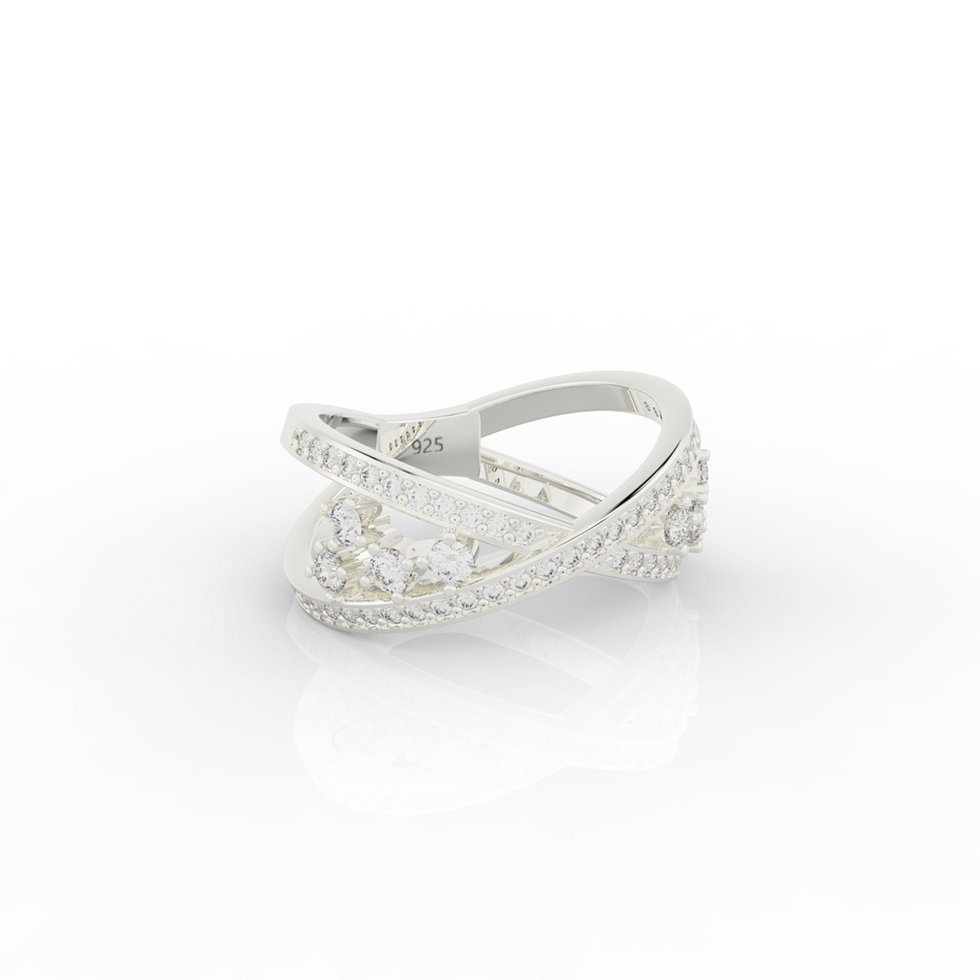 Criss Cross Statement Ring, Hallmarked 925 Sterling Silver