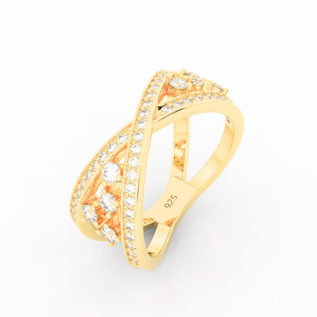 Criss Cross Statement Ring, Hallmarked 925 Sterling Silver