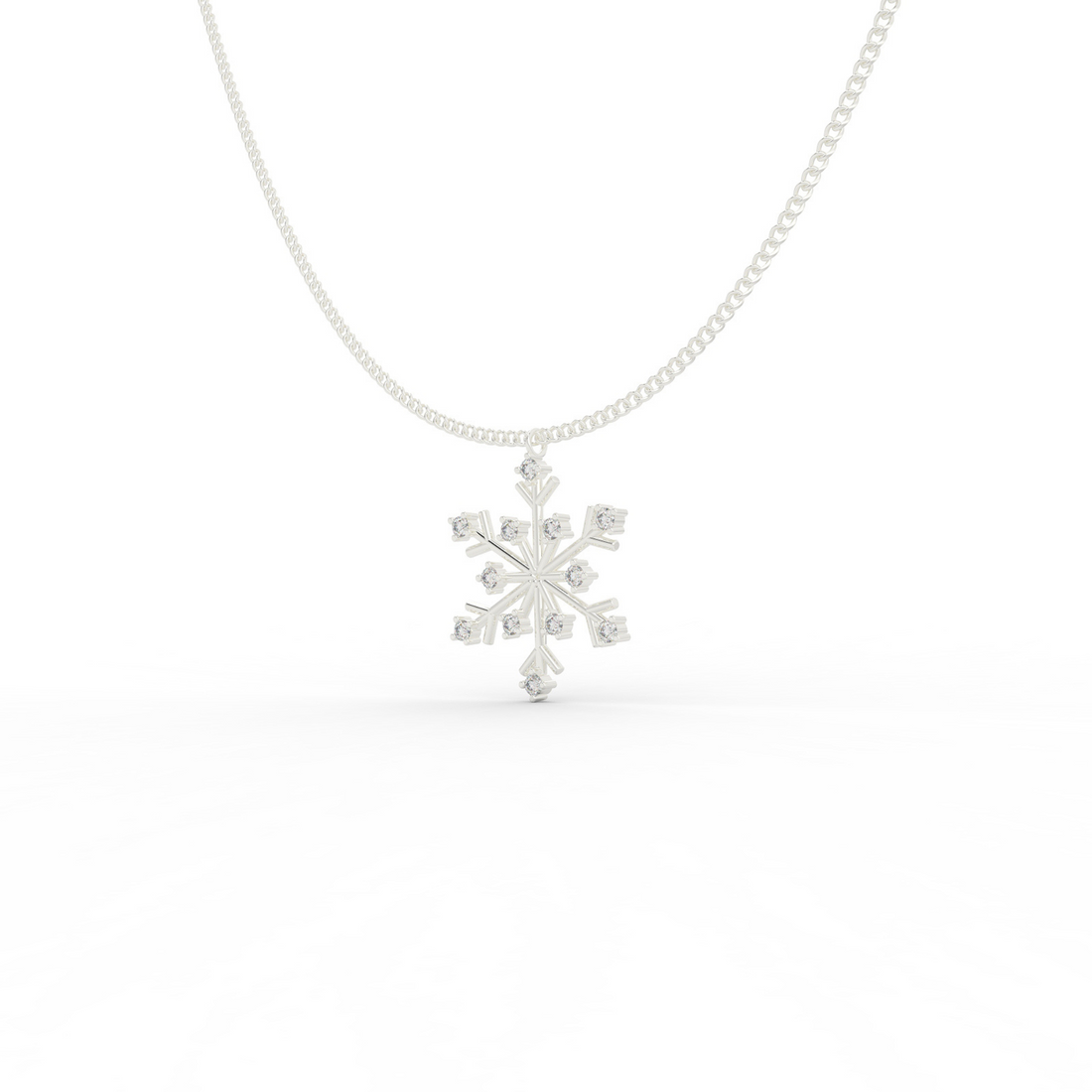 Crystal Snowflake Charm Pendant With Chain- Hallmarked 925 Sterling Silver