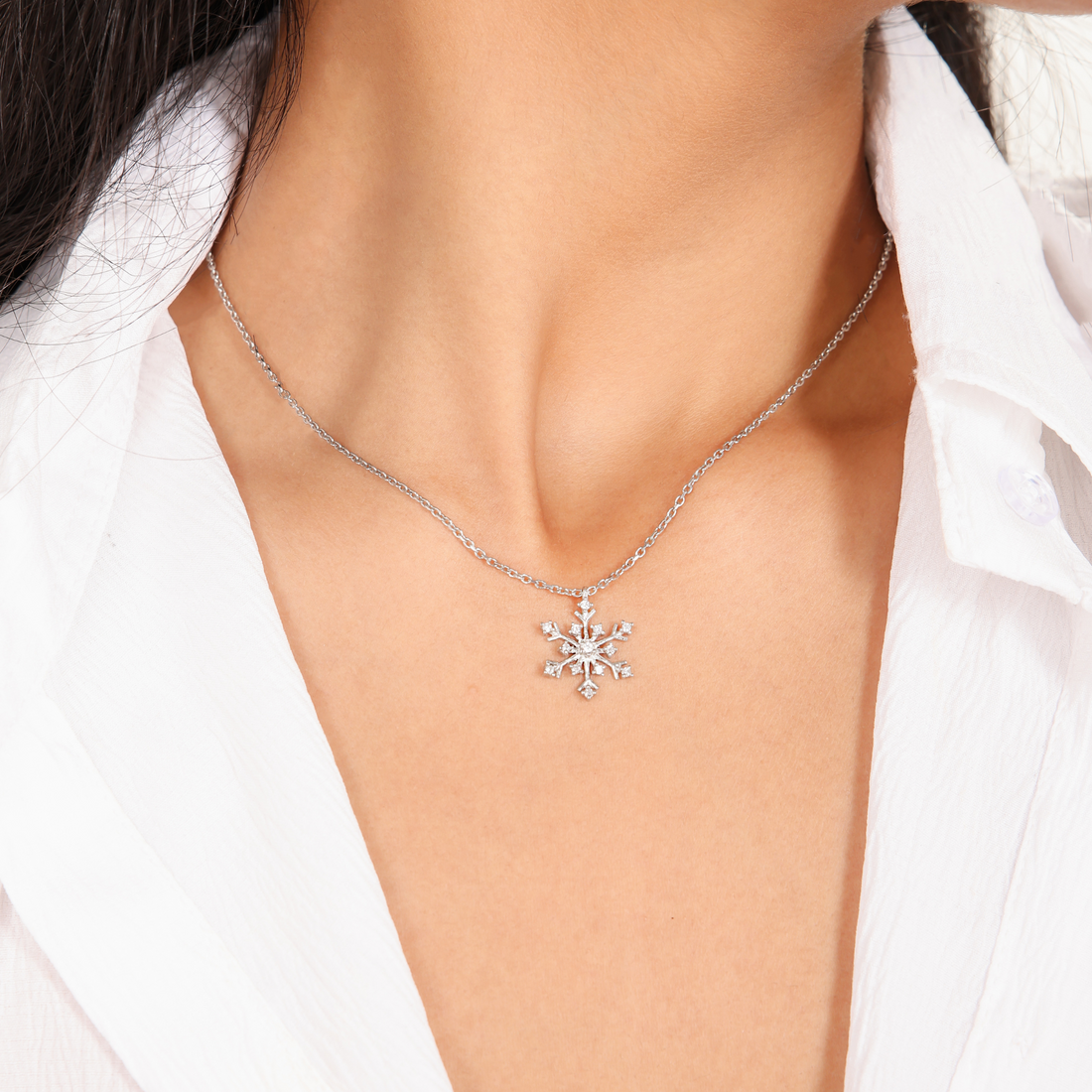 Crystal Snowflake Charm Pendant With Chain- Hallmarked 925 Sterling Silver