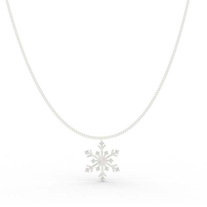 Crystal Snowflake Charm Pendant With Chain- Hallmarked 925 Sterling Silver