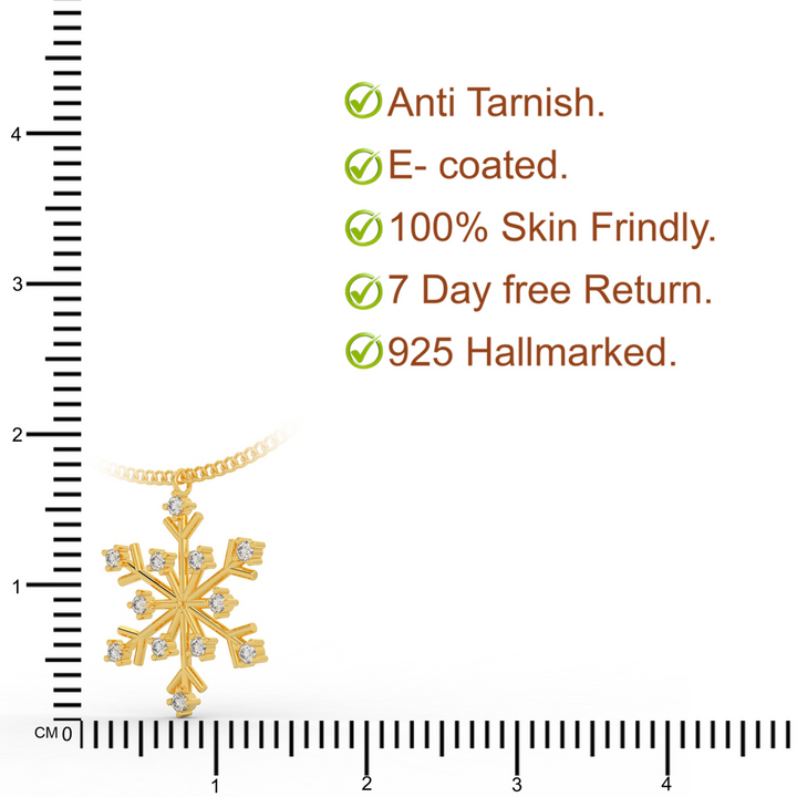 Crystal Snowflake Charm Pendant With Chain - Hallmarked 925 Sterling Silver