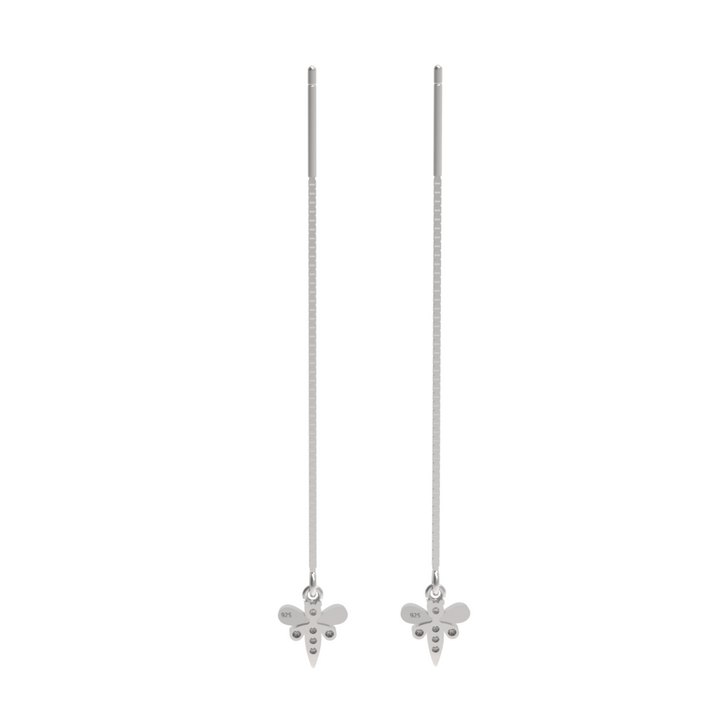 Cute Insect Bee Threader Drop Earrings, Hallmarked 925 Sterling Silver