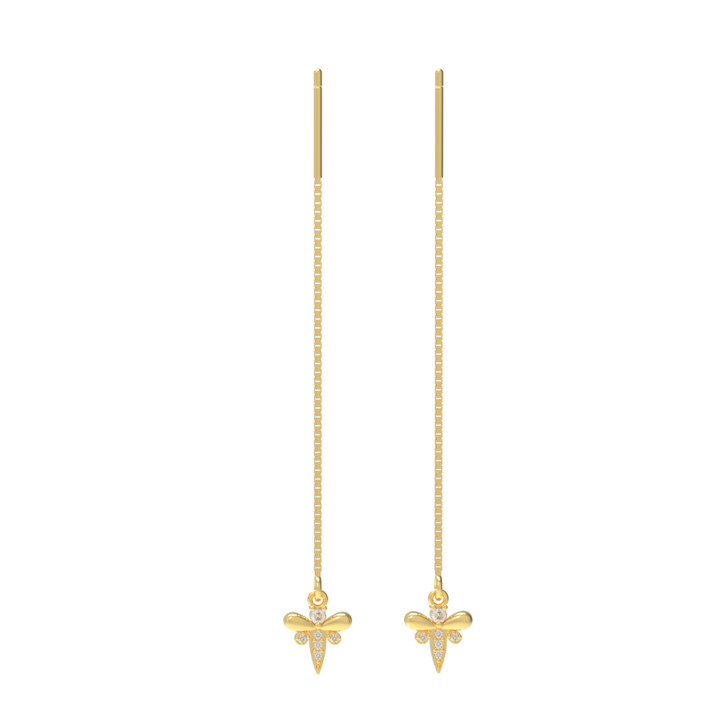 Cute Insect Bee Threader Drop Earrings, Hallmarked 925 Sterling Silver