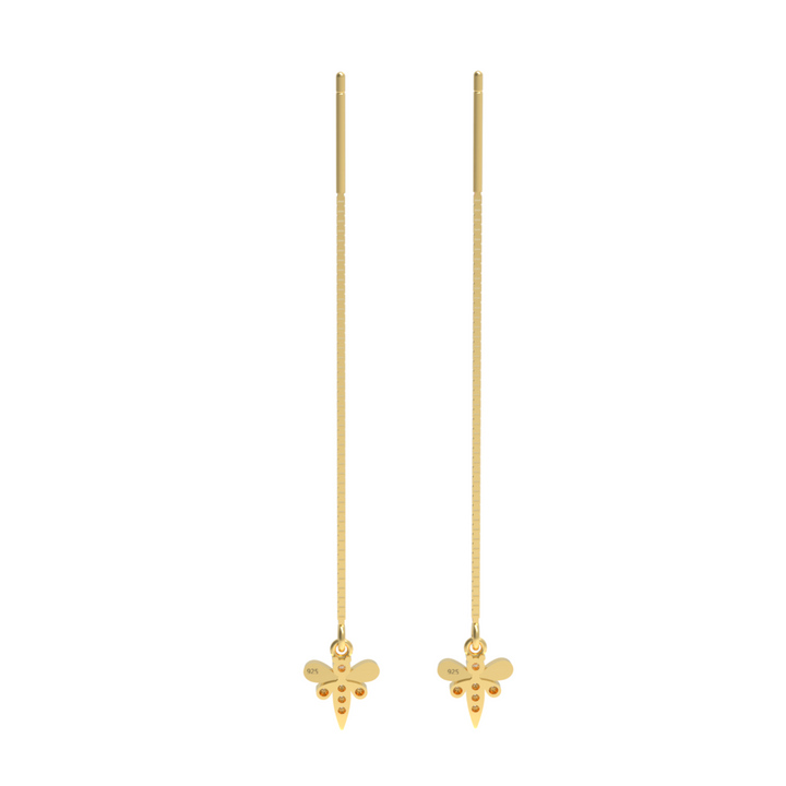 Cute Insect Bee Threader Drop Earrings, Hallmarked 925 Sterling Silver