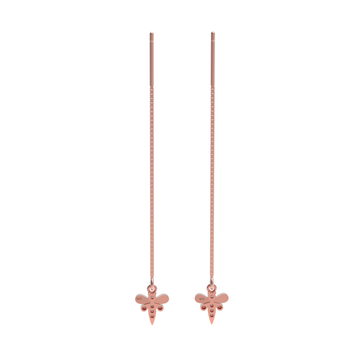 Cute Insect Bee Threader Drop Earrings, Hallmarked 925 Sterling Silver