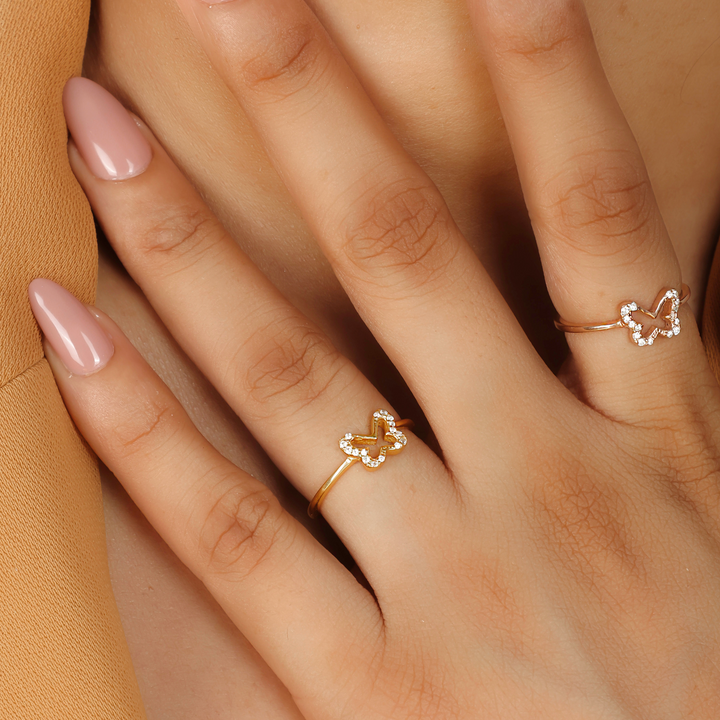 Delicate Butterfly on the Top Ring – Hallmarked 925 Sterling Silver Rose Gold Plated | Graceful & Elegant Jewelry