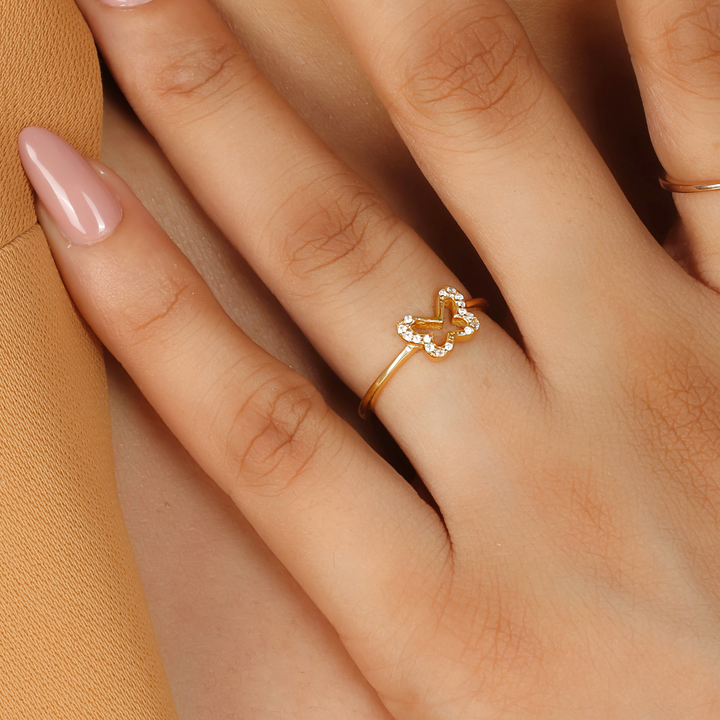 Delicate Butterfly on the Top Ring – Hallmarked 925 Sterling Silver Yellow Gold Plated | Elegant & Feminine Jewelry