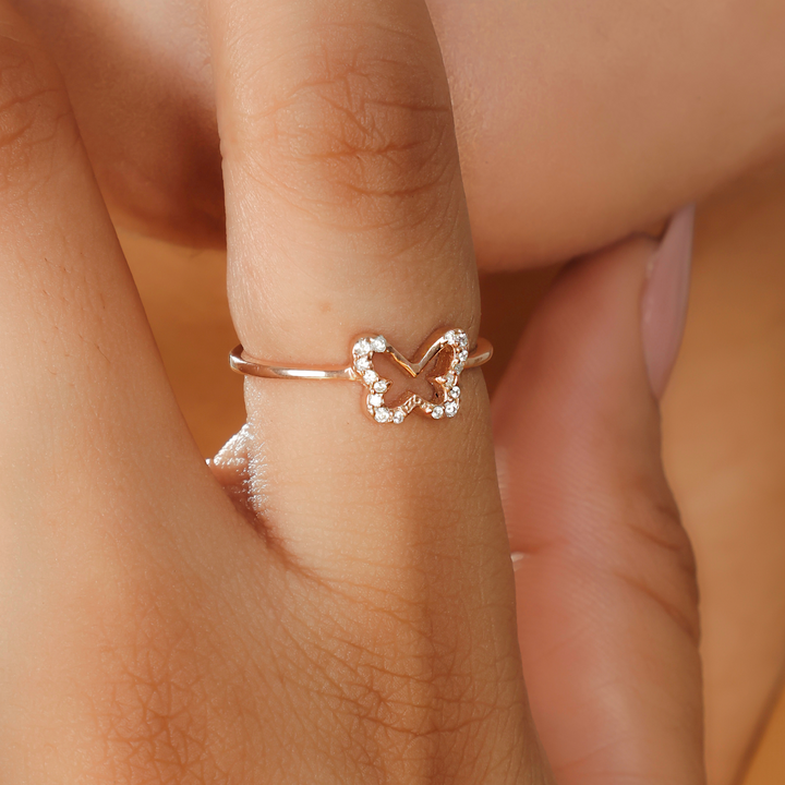 Delicate Butterfly on the Top Ring – Hallmarked 925 Sterling Silver Rose Gold Plated | Graceful & Elegant Jewelry