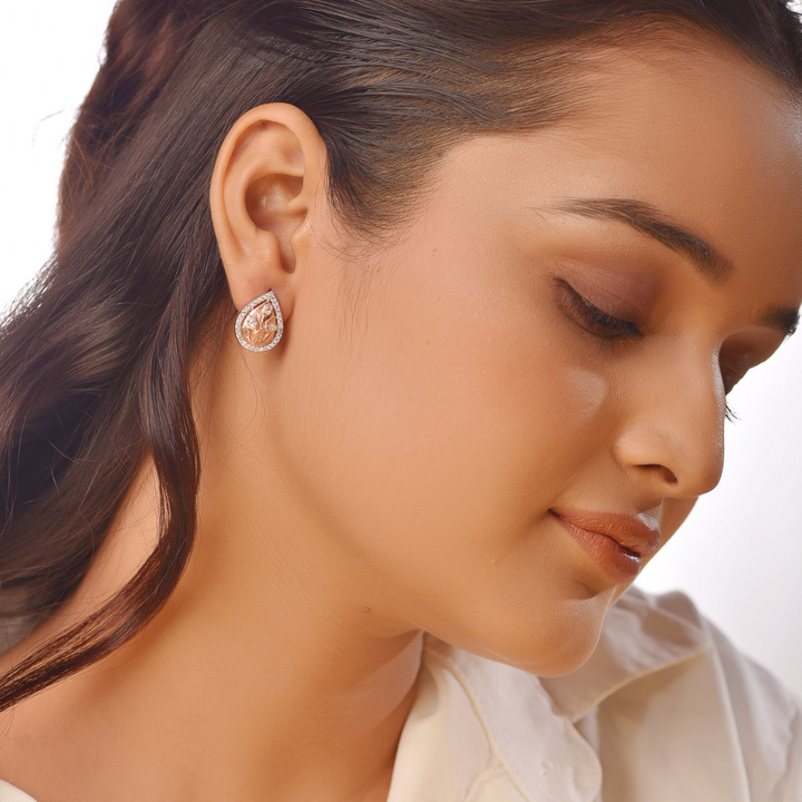 Designer Teardrop Stud Earrings For Women, Hallmarked 925 Sterling Silver