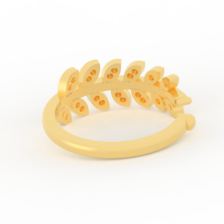 Desiring Leaf Pattern Open Ring Yellow Gold Plated- Hallmarked 925 Sterling Silver Yellow Gold