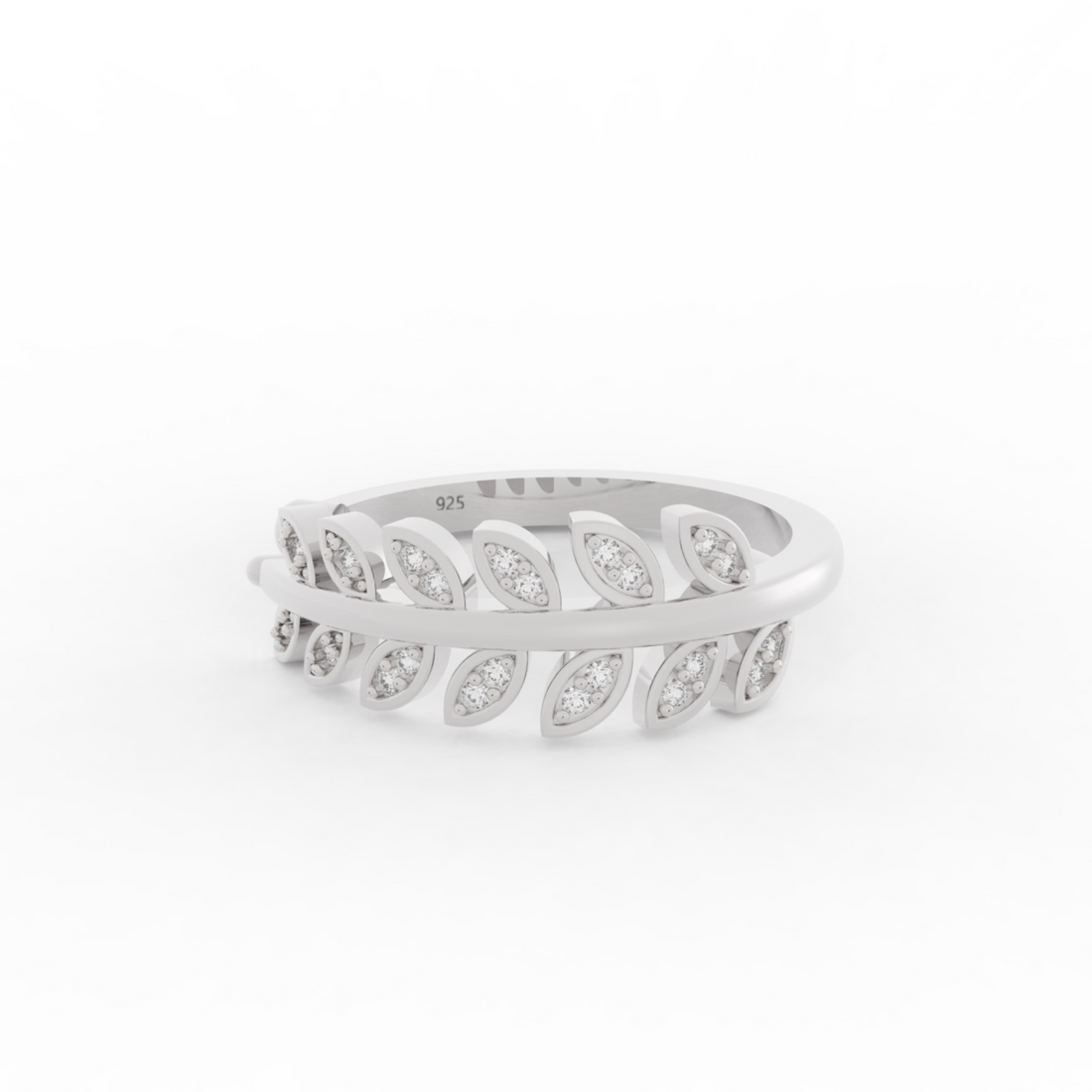 Desiring Leaf Pattern Open Ring – Hallmarked 925 Sterling Silver White Gold Plated | Elegant & Timeless Jewelry