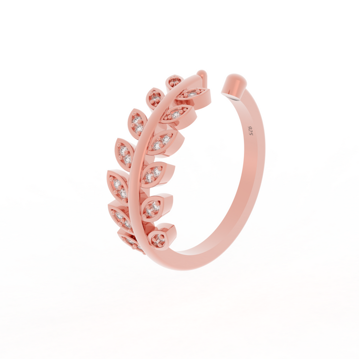 Desiring Leaf Pattern Open Ring – Hallmarked 925 Sterling Silver Rose Gold Plated | Elegant & Stylish Jewelry