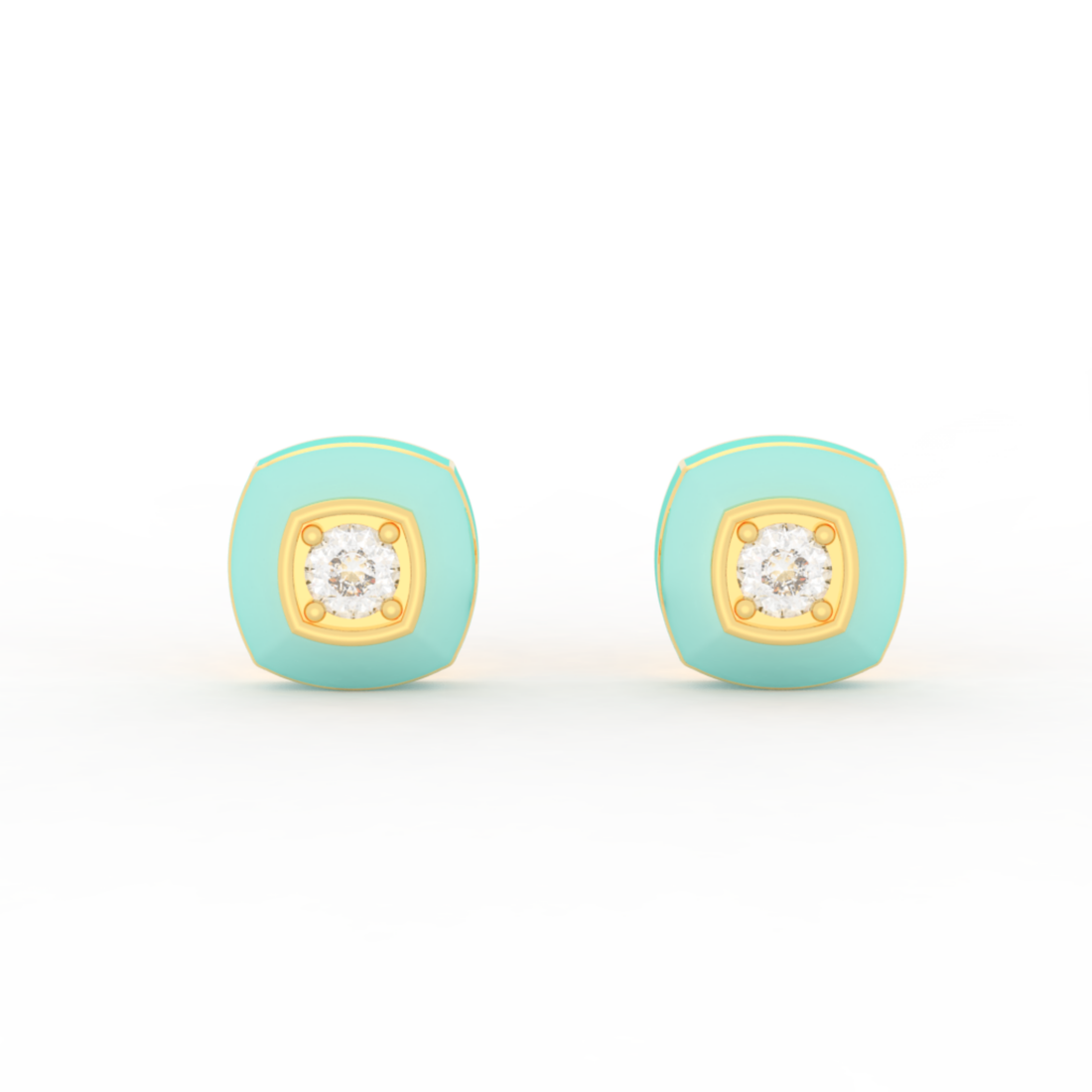 Enameling Square Cut Statement Stud Earrings, Hallmarked 925 Sterling Silver