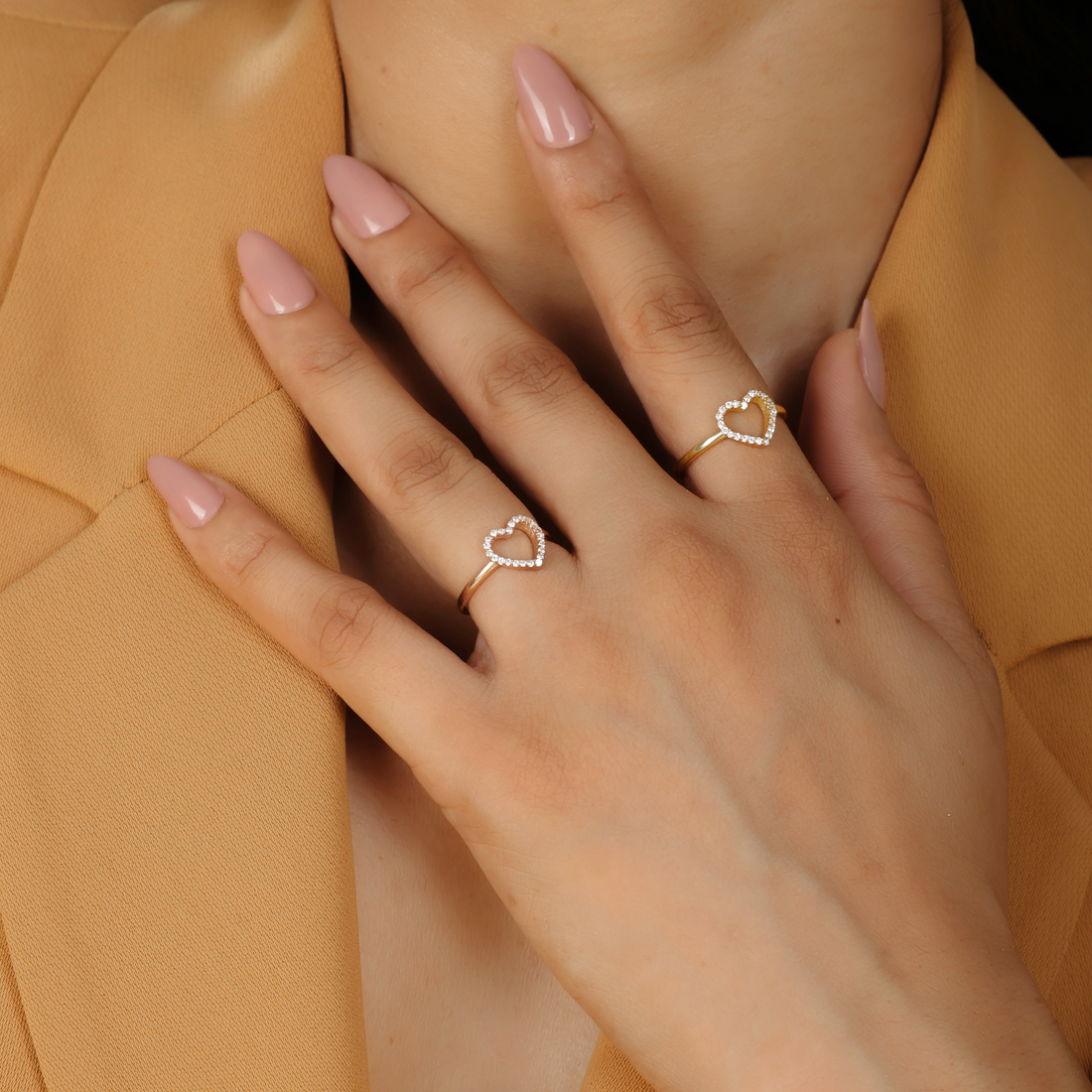 Valentine's Fall in Love Heart Shaped Pavé Ring – Hallmarked 925 Sterling Silver Yellow Gold Plated | Romantic & Elegant Jewelry