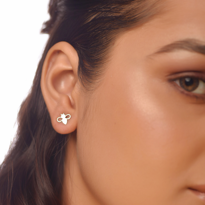 Flat Tiny Bumble Bee Earrings, Hallmarked 925 Sterling Silver