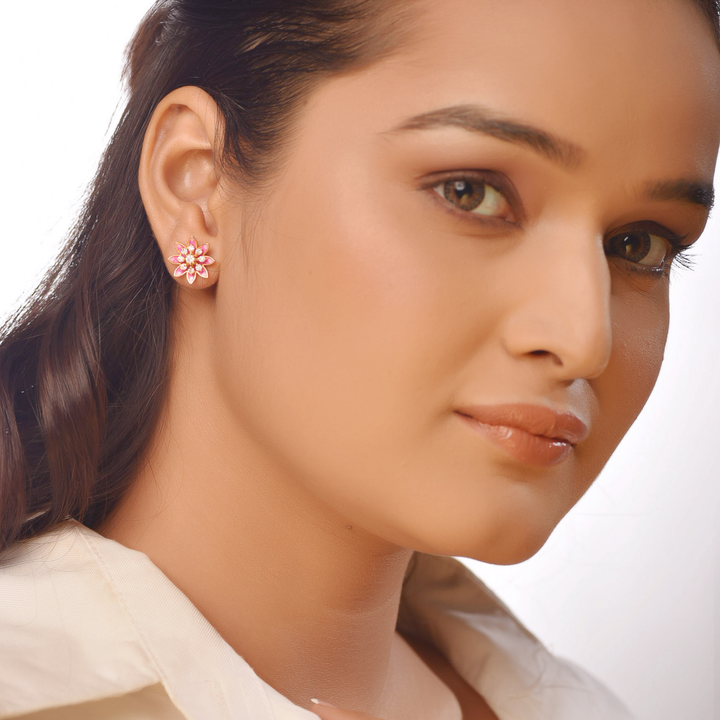 Flat Tiny Flower Earrings, Hallmarked 925 Sterling Silver