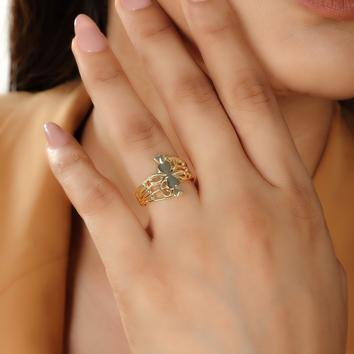 Flower Shape Cocktail Ring, Hallmarked 925 Sterling Silver Yellow Gold