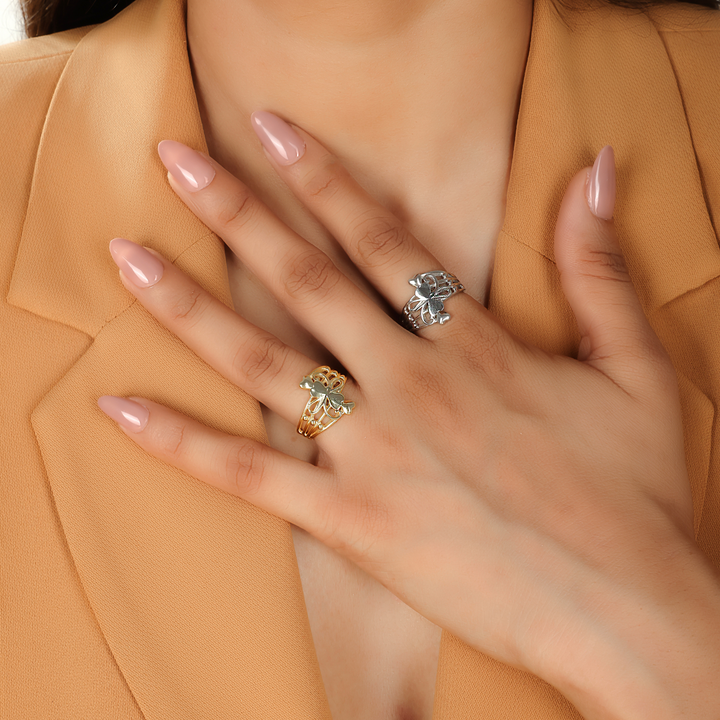 Flower Shape Cocktail Ring, Hallmarked 925 Sterling Silver Yellow Gold