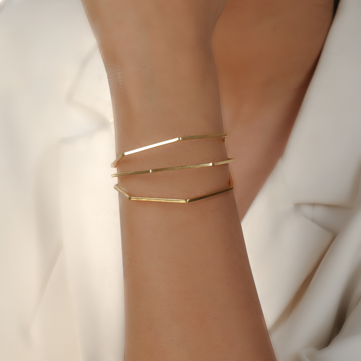 Geometrical Cuff Bangle Bracelet For Her, Hallmarked 925 Sterling Silver