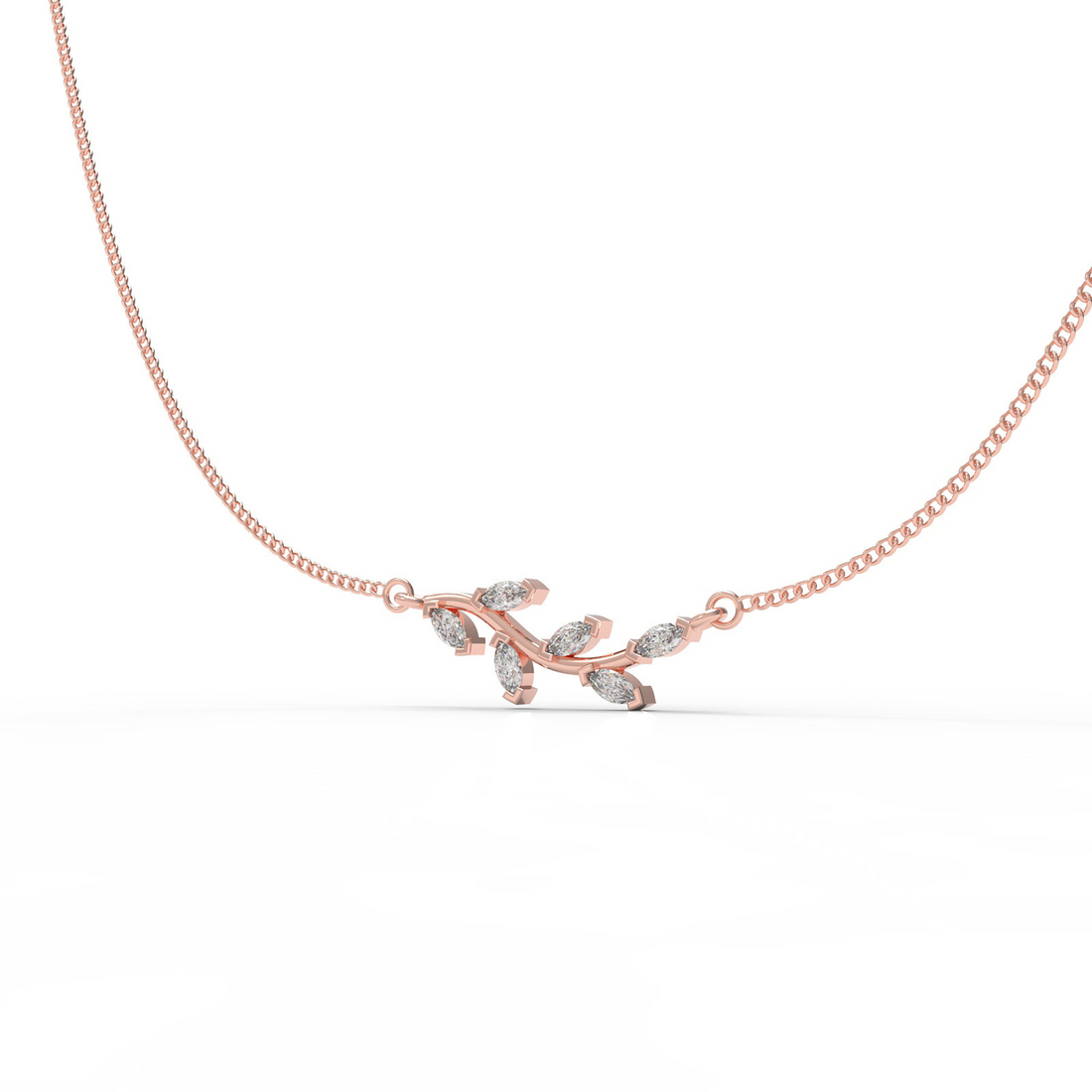 Graduated Sideways Vine Necklace, Hallmarked 925 Sterling Silver