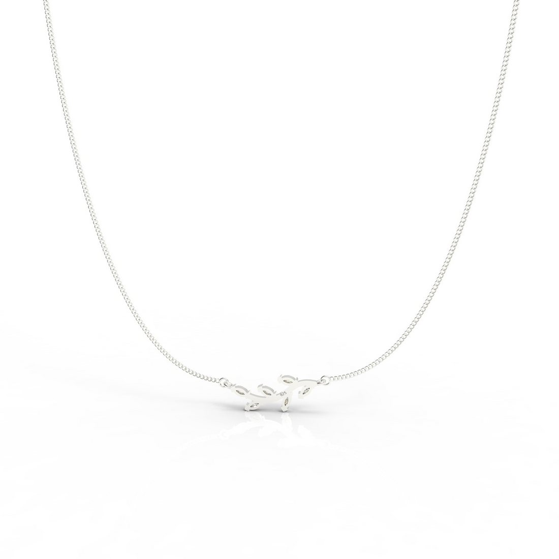 Graduated Sideways Vine Necklace, Hallmarked 925 Sterling Silver