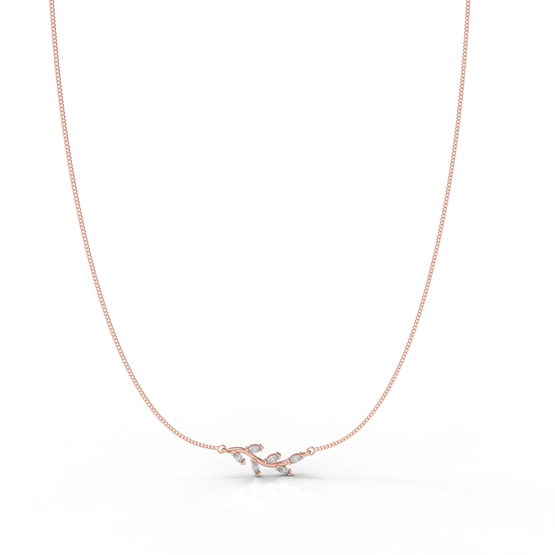 Graduated Sideways Vine Necklace, Hallmarked 925 Sterling Silver