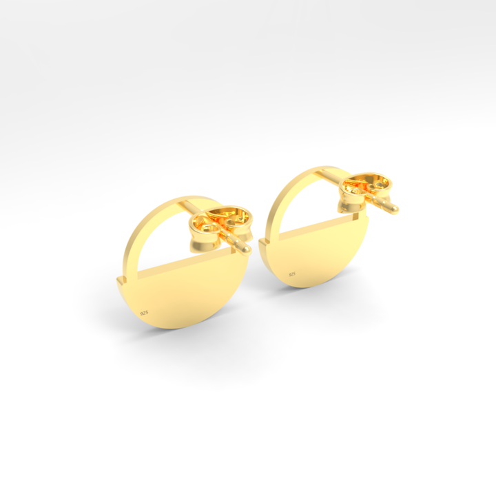 Half Moon Circle Dangling Earrings Yellow Gold Plated, Hallmarked 925 Sterling Silver