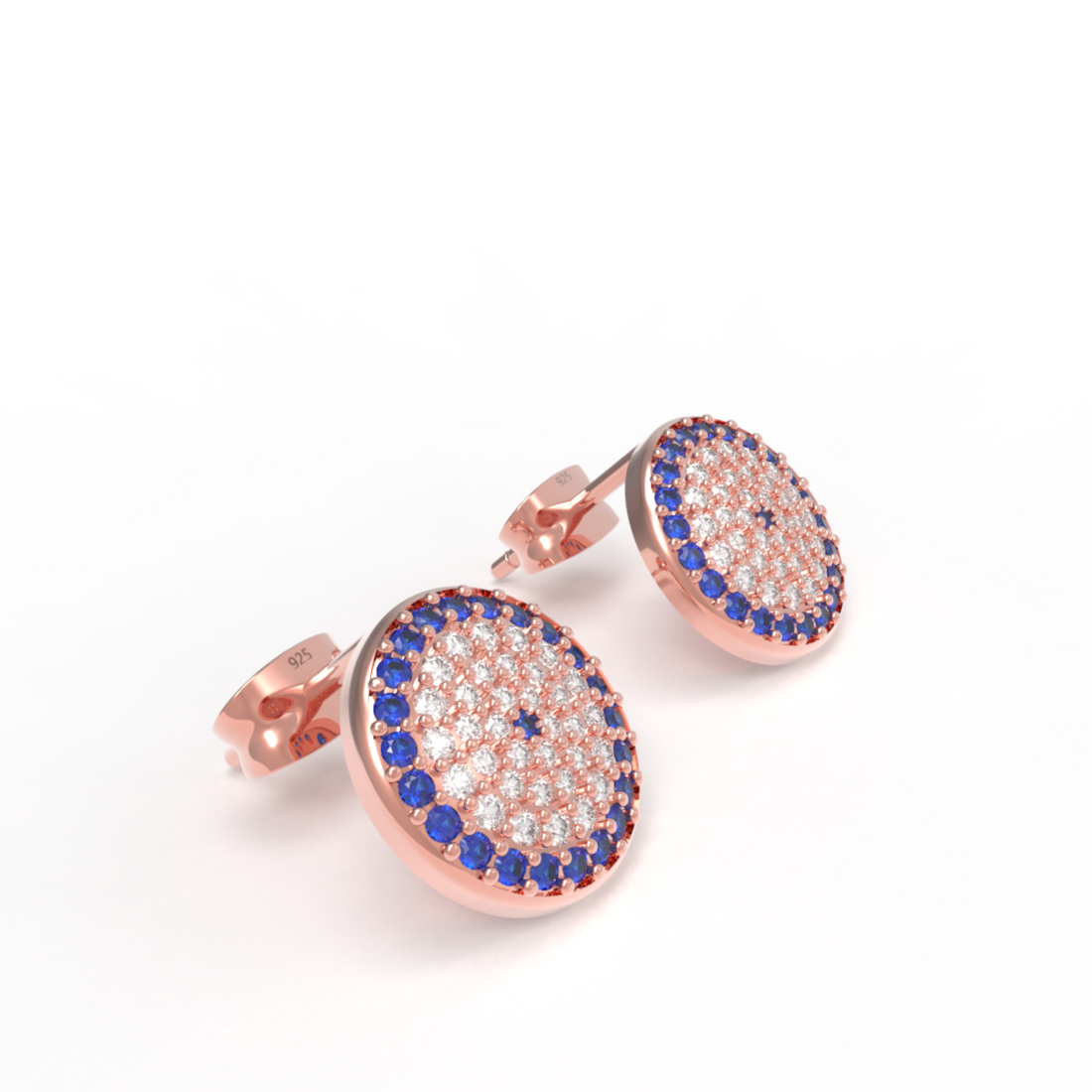Handcrafted Evil Eye Round Statement Stud Earrings, Hallmarked 925 Sterling Silver