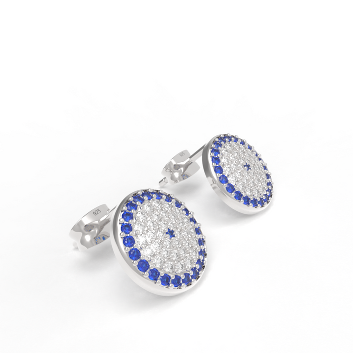 Handcrafted Evil Eye Round Statement Stud Earrings, Hallmarked 925 Sterling Silver