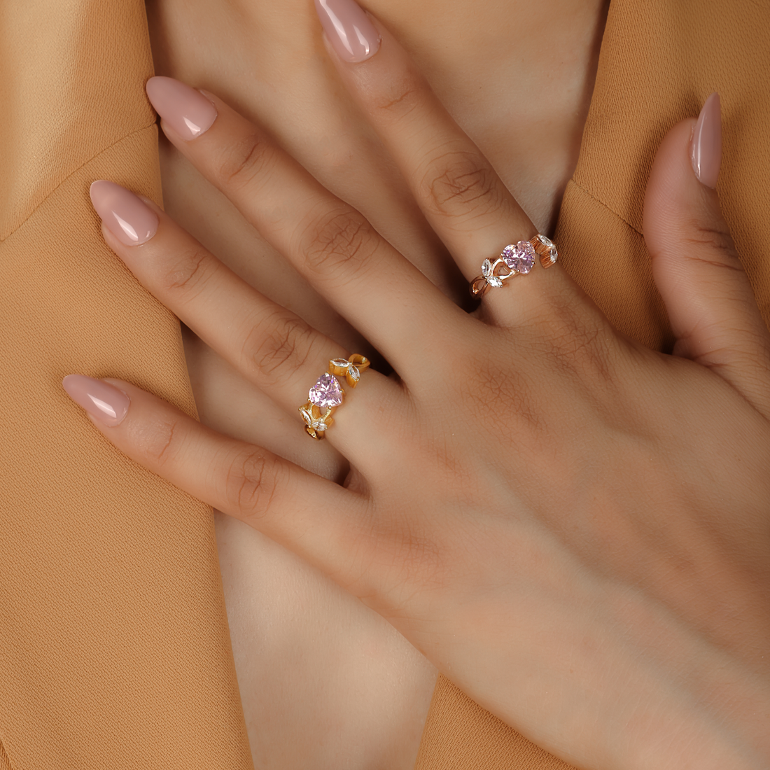 Valentine Heart And Leaves Band Engagement Ring- Hallmarked 925 Sterling Silver Yellow Gold