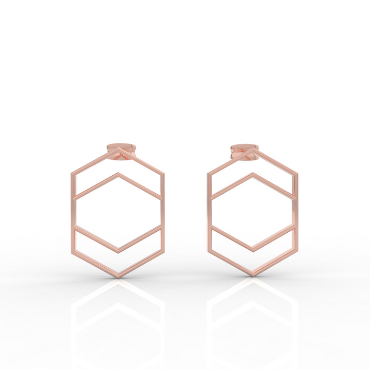 Hexagon Chic Gold Plated Earrings, Hallmarked 925 Sterling Silver