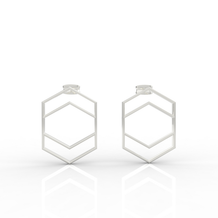Hexagon Chic Gold Plated Earrings, Hallmarked 925 Sterling Silver