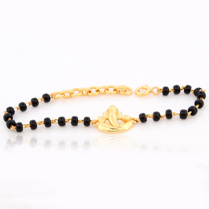 Mangal Murti Ganpati Black Beads Bracelet – 18KT Gold Plated | 925 Sterling Silver | Spiritual Strength & Protection