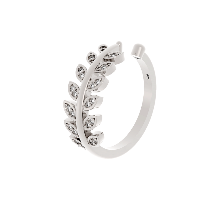 Desiring Leaf Pattern Open Ring – Hallmarked 925 Sterling Silver White Gold Plated | Elegant & Timeless Jewelry