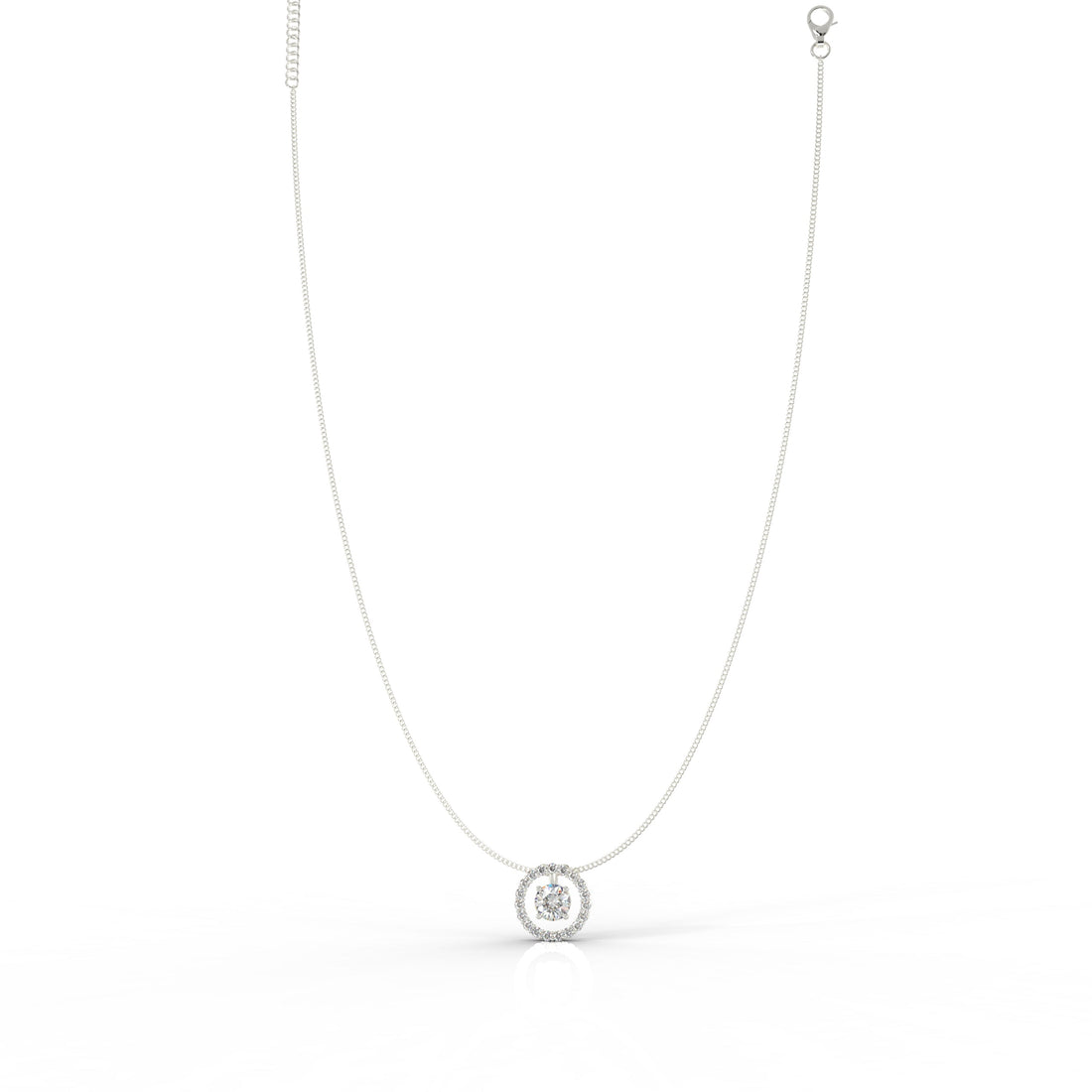 Dazzling Solitaire Circle Shaped Pendant With Chain- Hallmarked 925 Sterling Silver