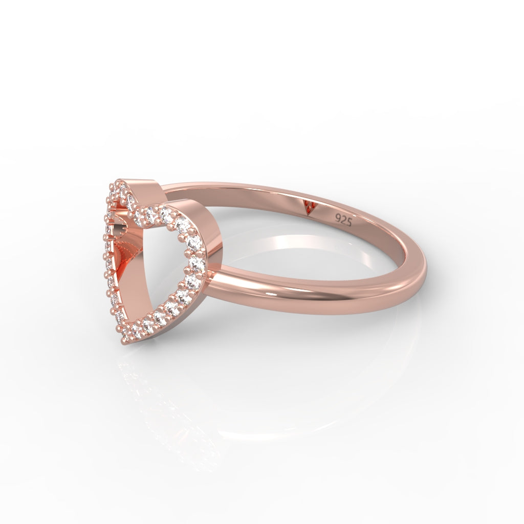 Valentine's Love Heart Pavé Ring – Elegant 925 Sterling Silver Rose Gold Plated | Perfect for Daily Wear & Special Moments