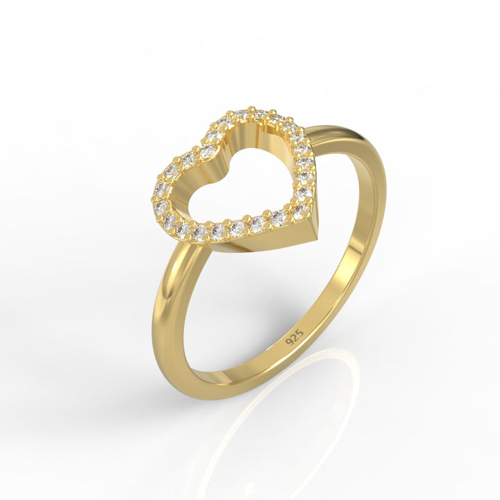 Valentine's Fall in Love Heart Shaped Pavé Ring – Hallmarked 925 Sterling Silver Yellow Gold Plated | Romantic & Elegant Jewelry