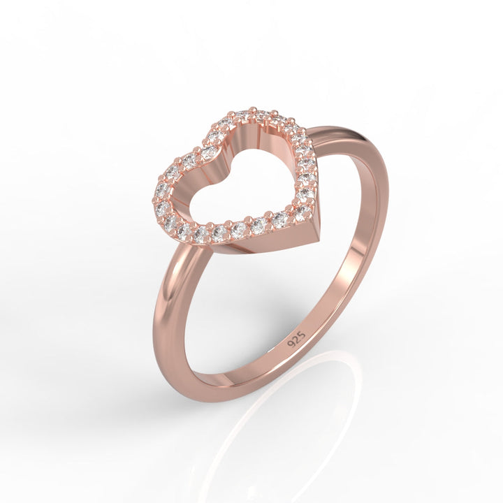 Valentine's Love Heart Pavé Ring – Elegant 925 Sterling Silver Rose Gold Plated | Perfect for Daily Wear & Special Moments