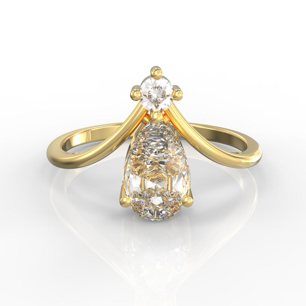 Asymmetric Pear Chevron Engagement Ring – Hallmarked 925 Sterling Silver Yellow Gold Plated | Unique & Elegant Jewelry