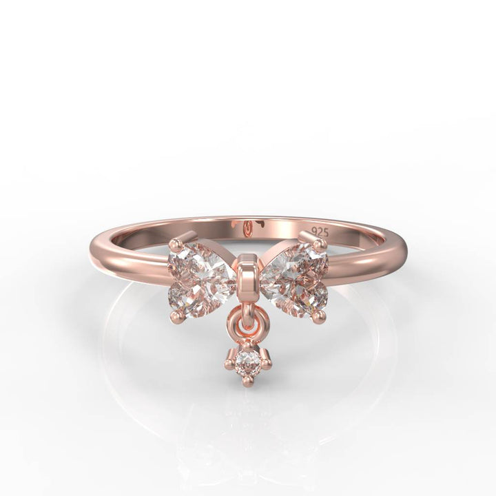 Sparkling Bow Charm Engagement Ring – Hallmarked 925 Sterling Silver Rose Gold Plated | Elegant & Romantic Jewelry