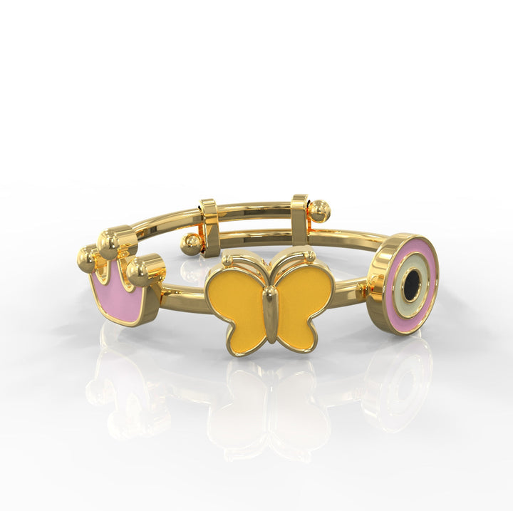 Crown Butterfly Evil Eye Bracelet for Kids – 18KT Gold Plated | 925 Sterling Silver | Protection, Elegance & Positivity