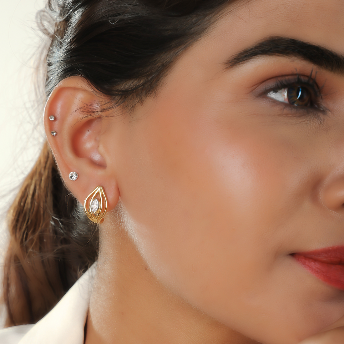 Marquise Coconut Shell Stud Earrings, Hallmarked 925 Sterling Silver