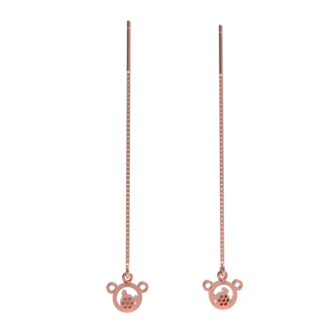 Mickey Face Drop Threader Earrings, Hallmarked 925 Sterling Silver