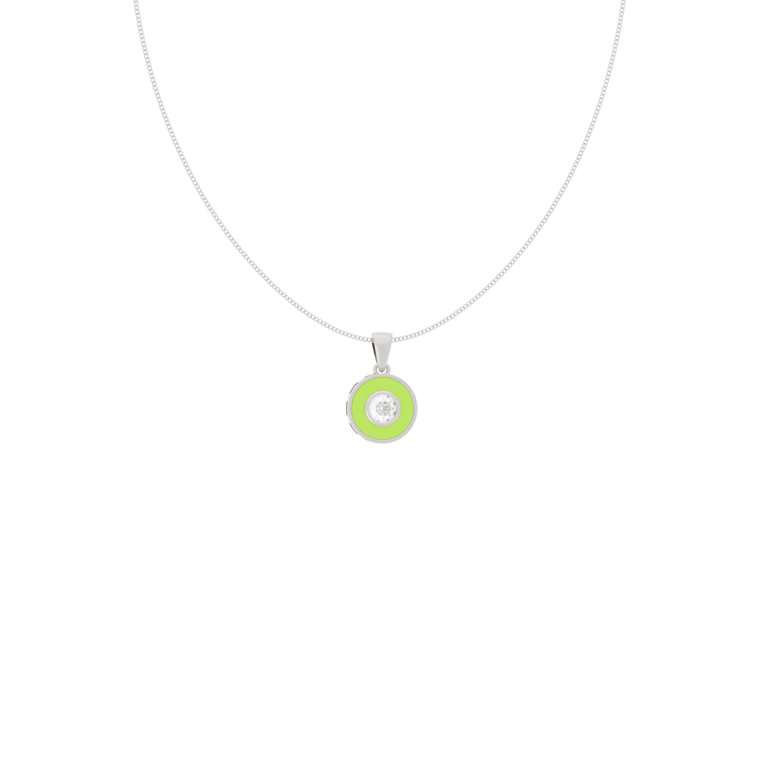 Neon Enameled Circle Pendant With Chain, Hallmarked 925 Sterling Silver