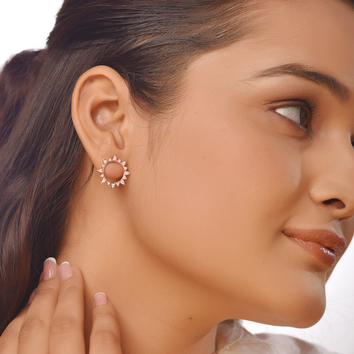 Open Circle Sparkling Stud Earrings, Hallmarked 925 Sterling Silver