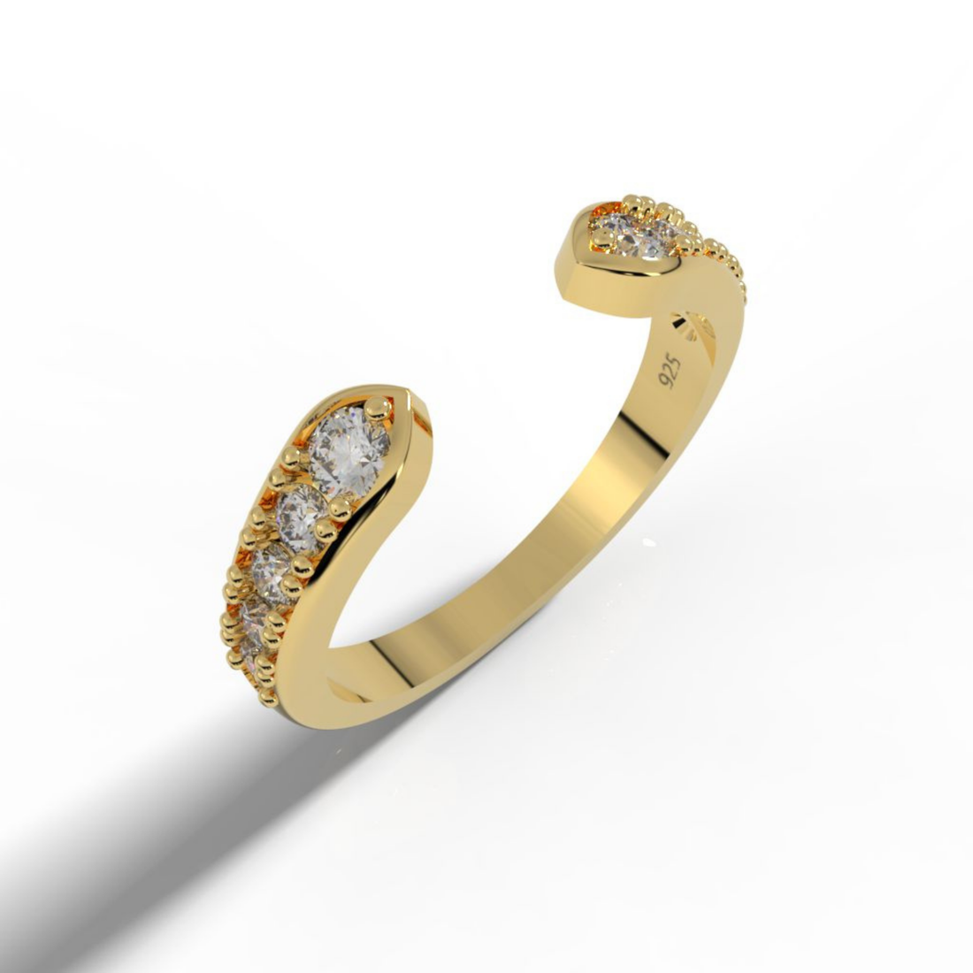 Open Cuff Engagement Band Ring, Hallmarked 925 Sterling Silver Yellow Gold