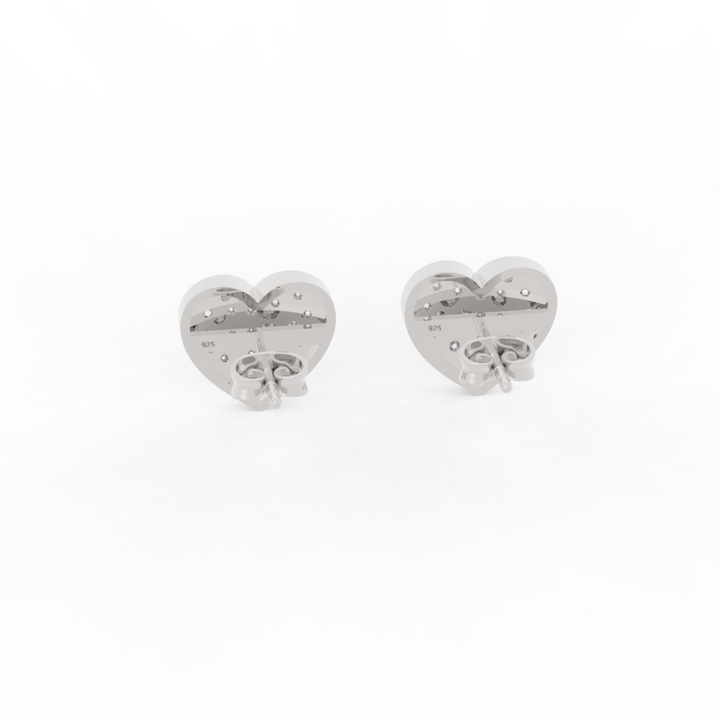 Pave Diamond Heart Shape Stud Earrings- Hallmarked 925 Sterling Silver