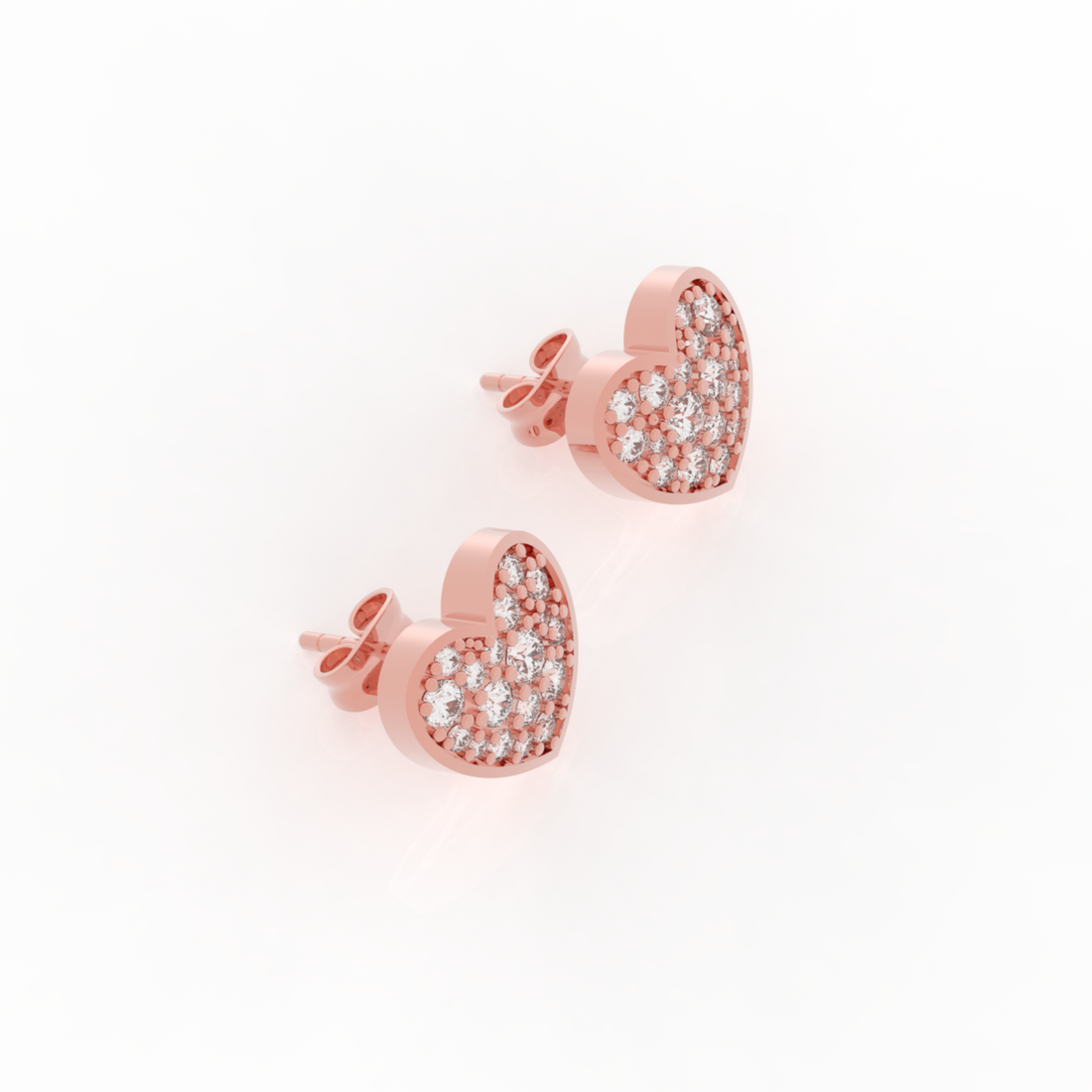 Pave Diamond Heart Shape Stud Earrings- Hallmarked 925 Sterling Silver