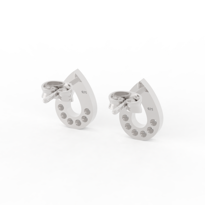 Pear Cut Modern Stud Earrings For Women , Hallmarked 925 Sterling Silver